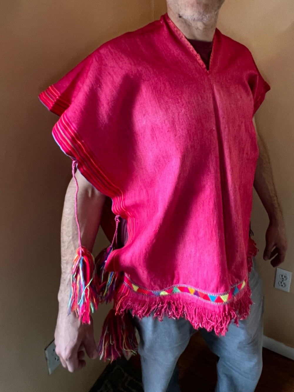 Unisex, Mexican handmade Pink Poncho